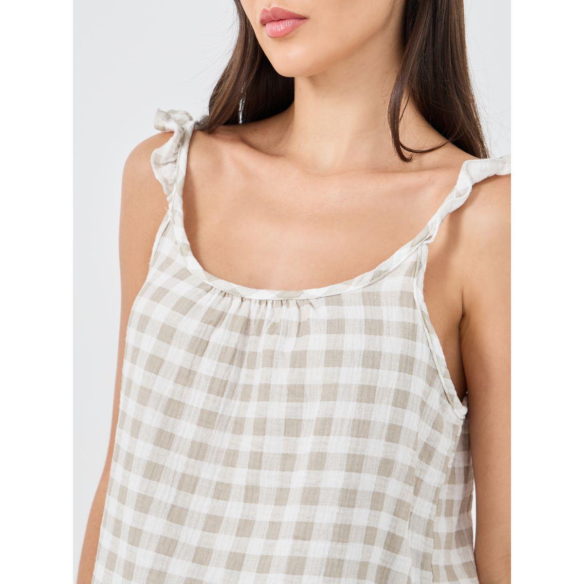 Styli Gingham Cotton Gauze Ruffle Shoulder Cami and Pyjama Set-women-clothing-nightwear-pyjamas-longsets-image-4