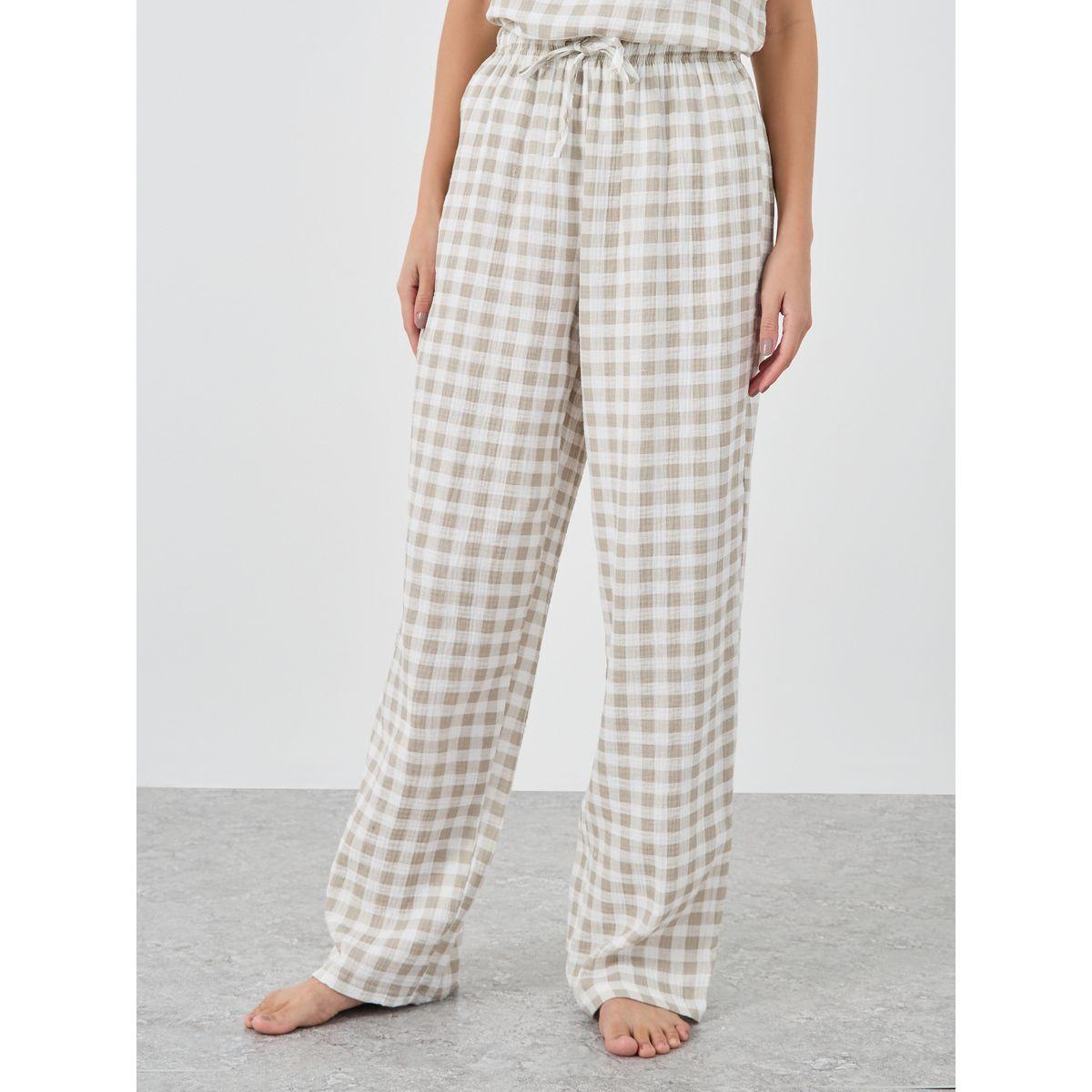 Styli Gingham Cotton Gauze Ruffle Shoulder Cami and Pyjama Set-women-clothing-nightwear-pyjamas-longsets-image-5