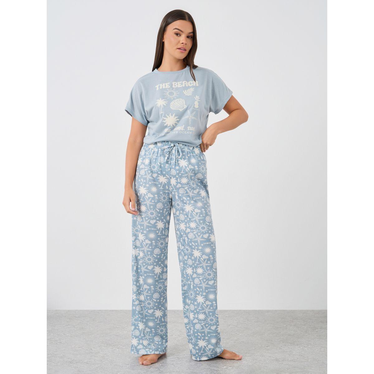 Styli Graphic Print Ruffle Hem T-Shirt and Pyjama Set-women-clothing-nightwear-pyjamas-longsets-image-6