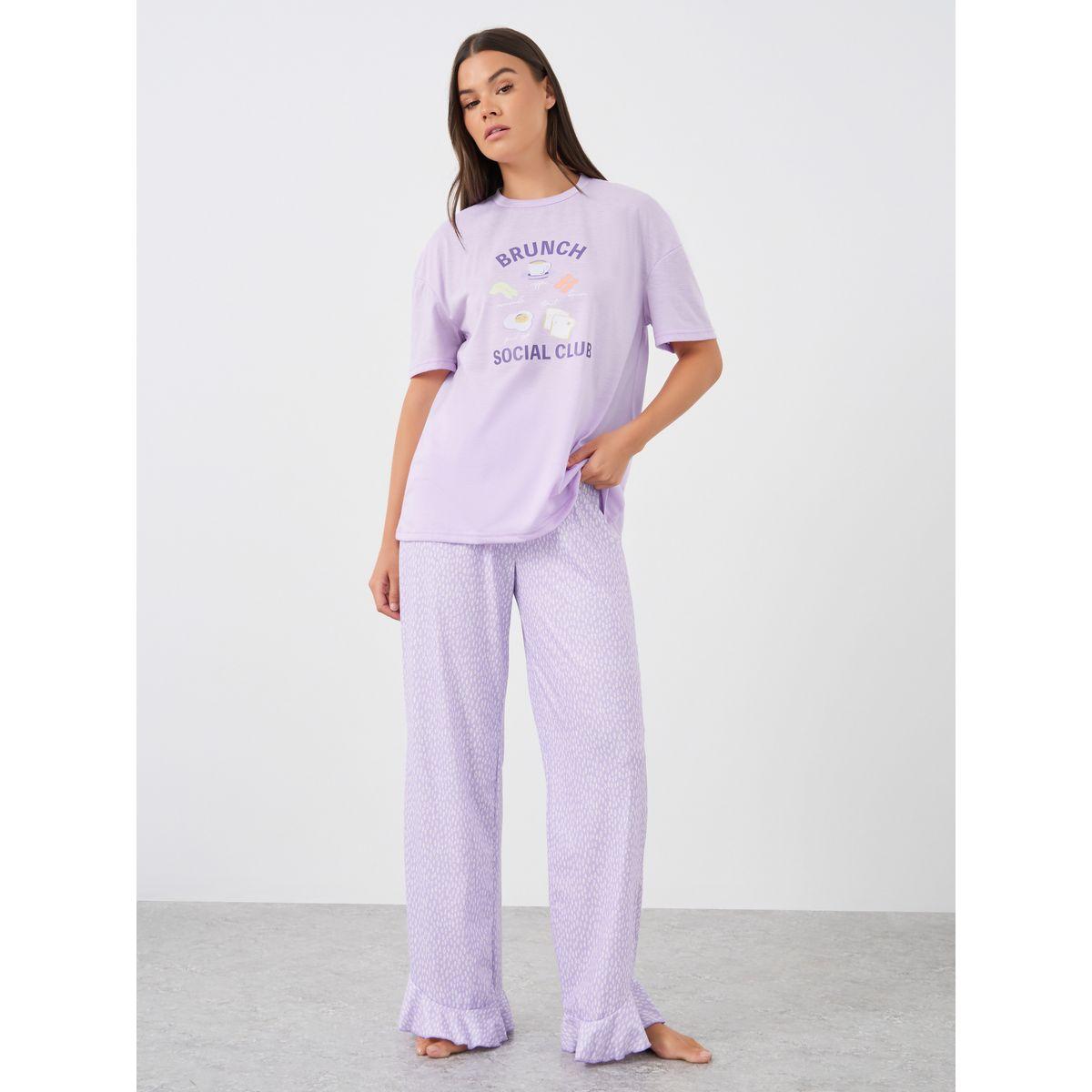 Styli Slogan Print Short Sleeve T-Shirt and Pyjama Set-women-clothing-nightwear-pyjamas-longsets-image-1