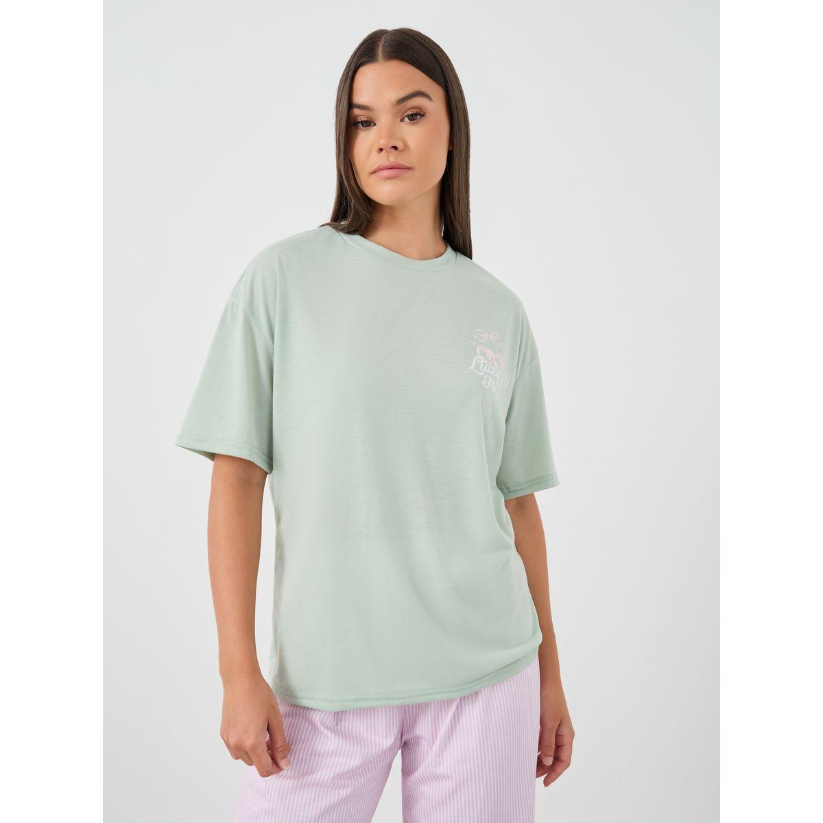 طقم بيجاما من بنطال وتيشيرت بطبعة كتابة-women-clothing-nightwear-pyjamas-longsets-image-3