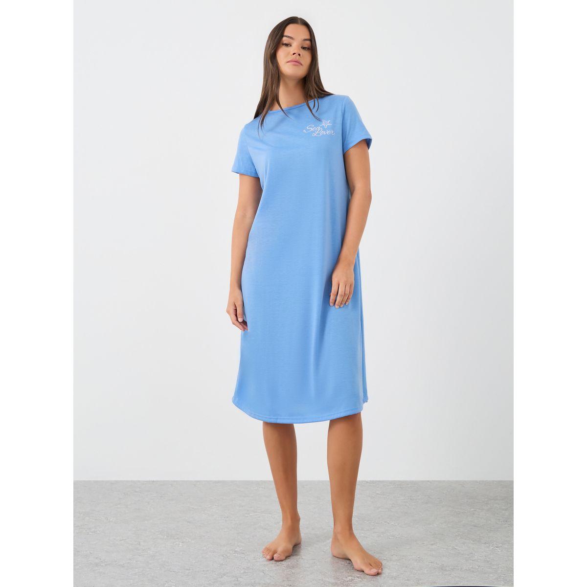 Styli Slogan Print Short Sleeve Sleep T-Shirt Dress-women-clothing-nightwear-nighties-image-1