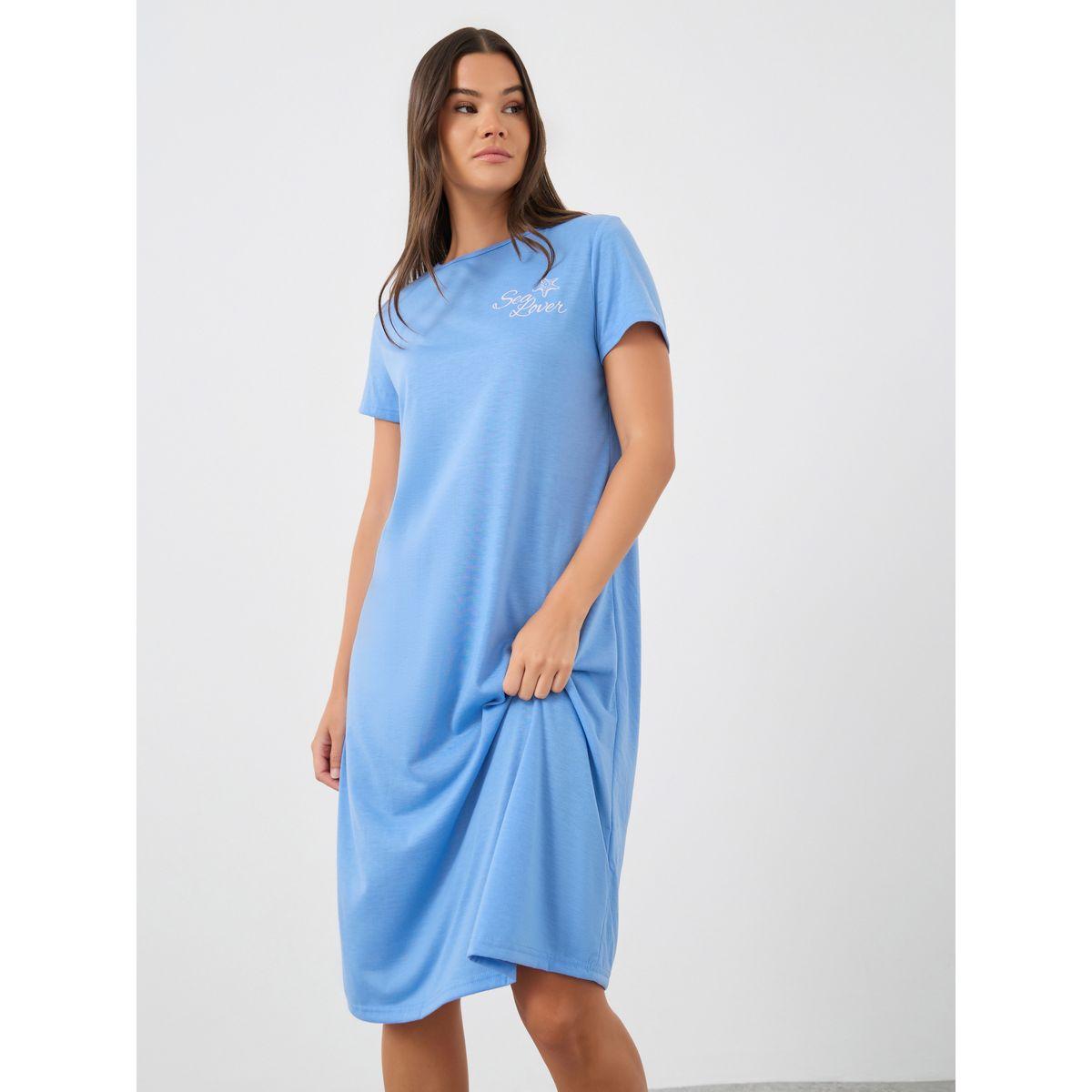 Styli Slogan Print Short Sleeve Sleep T-Shirt Dress-women-clothing-nightwear-nighties-image-2