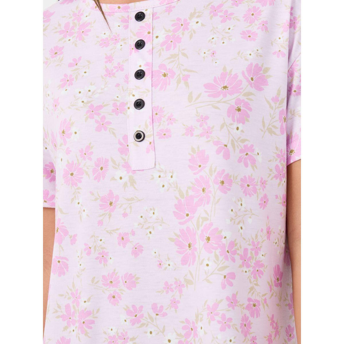 Styli All-Over Print Short Sleeve Buttoned Night Dress-women-clothing-nightwear-nighties-image-3
