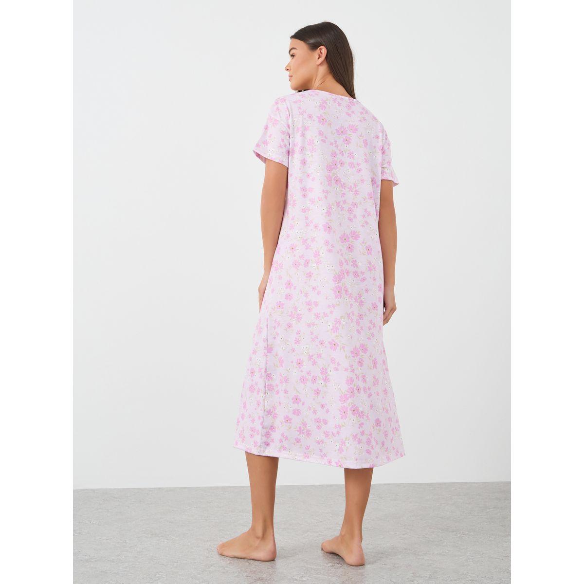 Styli All-Over Print Short Sleeve Buttoned Night Dress-women-clothing-nightwear-nighties-image-4