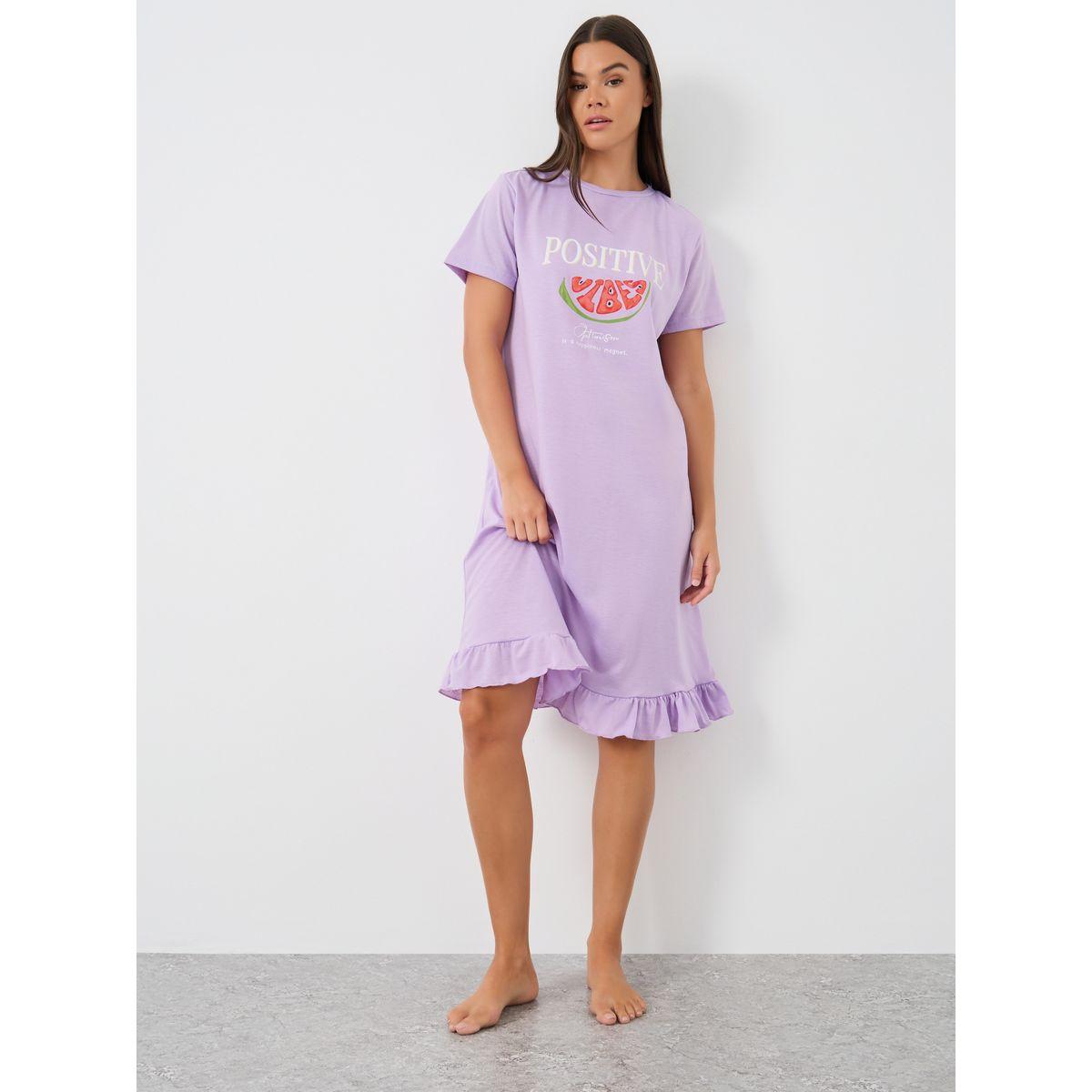 Styli Graphic Print Ruffled Hem Short Sleeve Sleep T-Shirt-women-clothing-nightwear-nighties-image-1