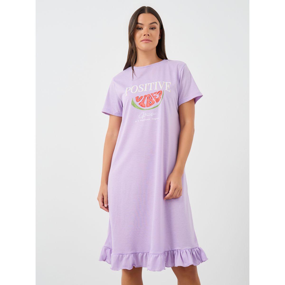 Styli Graphic Print Ruffled Hem Short Sleeve Sleep T-Shirt-women-clothing-nightwear-nighties-image-2