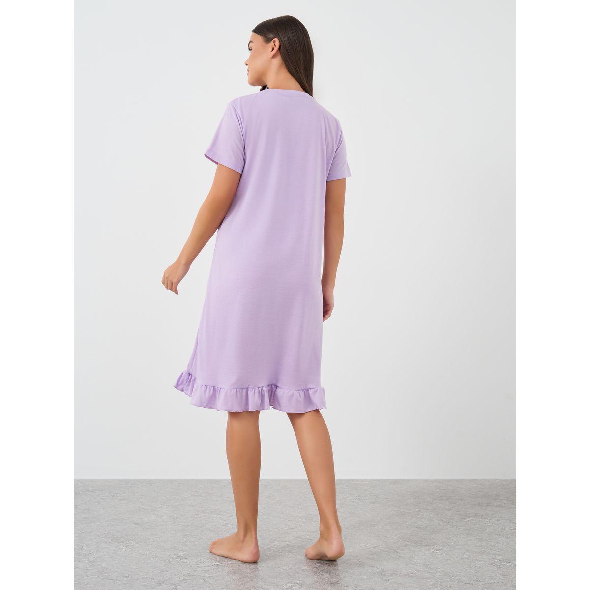 Styli Graphic Print Ruffled Hem Short Sleeve Sleep T-Shirt-women-clothing-nightwear-nighties-image-4