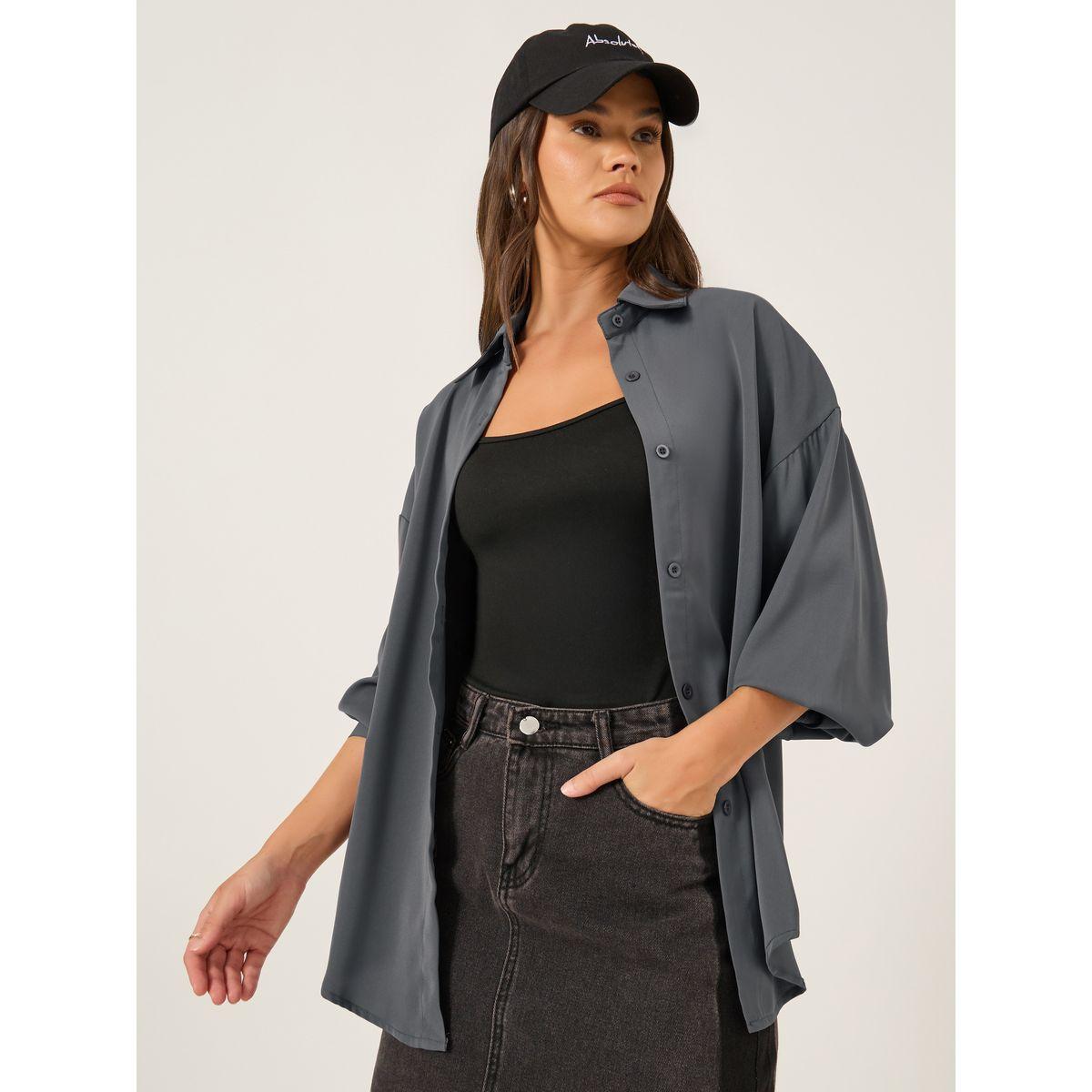 Styli Solid Spread Collar Oversized Shirt-women-clothing-shirtsandblouses-shirts-image-1