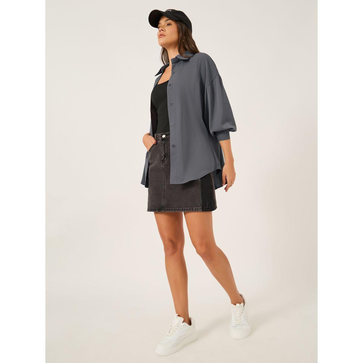 Styli Solid Spread Collar Oversized Shirt-women-clothing-shirtsandblouses-shirts-image-2