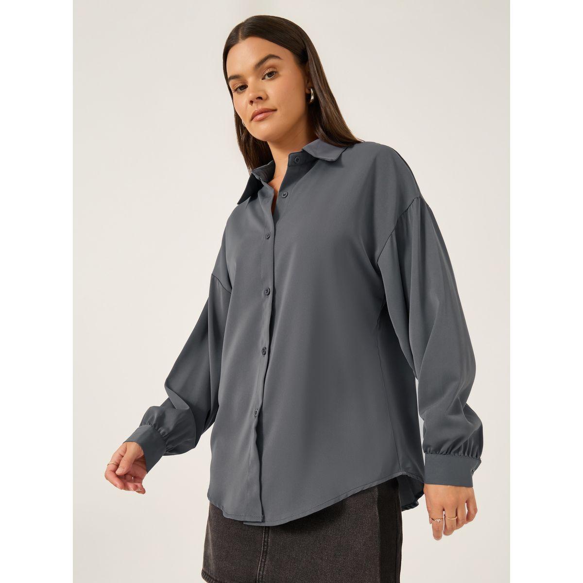 Styli Solid Spread Collar Oversized Shirt-women-clothing-shirtsandblouses-shirts-image-3