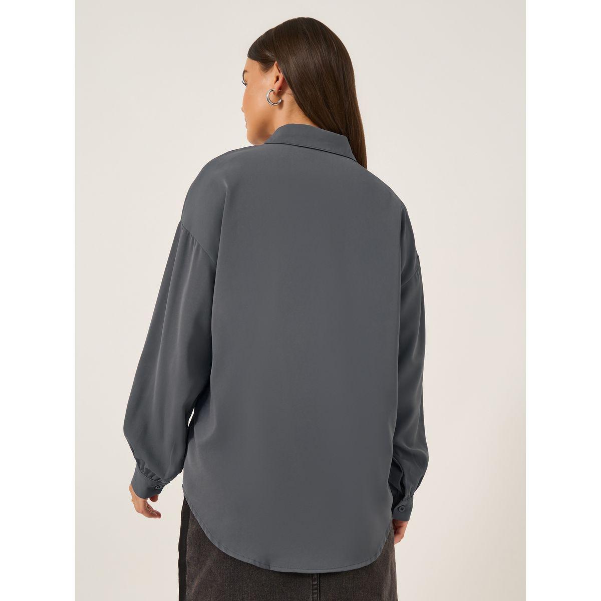 Styli Solid Spread Collar Oversized Shirt-women-clothing-shirtsandblouses-shirts-image-5