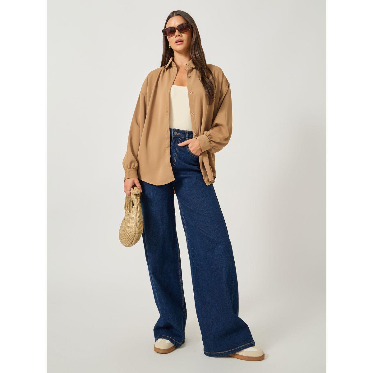 Styli Solid Balloon Sleeve Oversized Shirt-women-clothing-shirtsandblouses-shirts-image-2