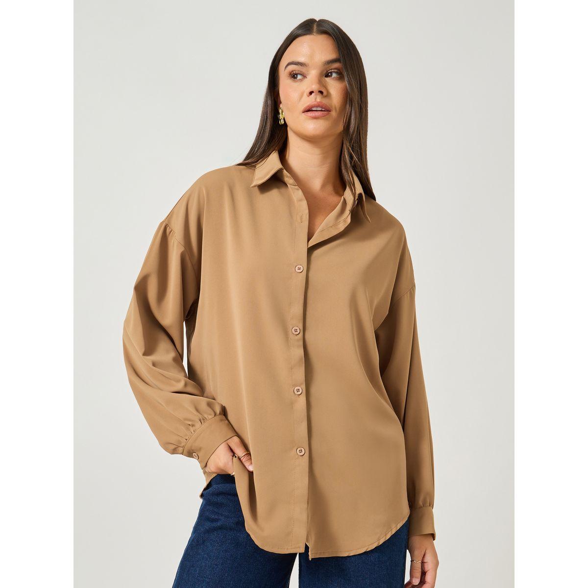Styli Solid Balloon Sleeve Oversized Shirt-women-clothing-shirtsandblouses-shirts-image-3