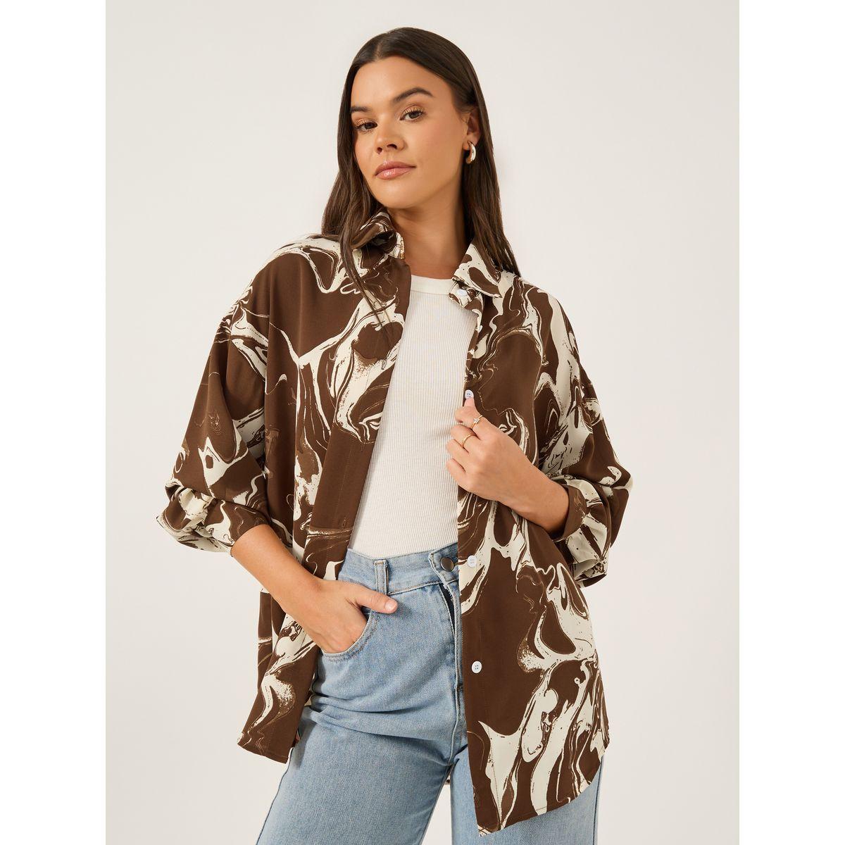 بلوزة فضفاضة مطبعة بياقة سبريد-women-clothing-shirtsandblouses-shirts-image-1