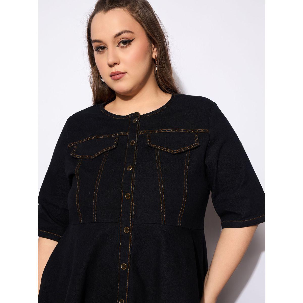 Sassafras Plus Size Plain Denim Peplum Top and Jeans Co-Ords-women-clothing-dresses-image-4