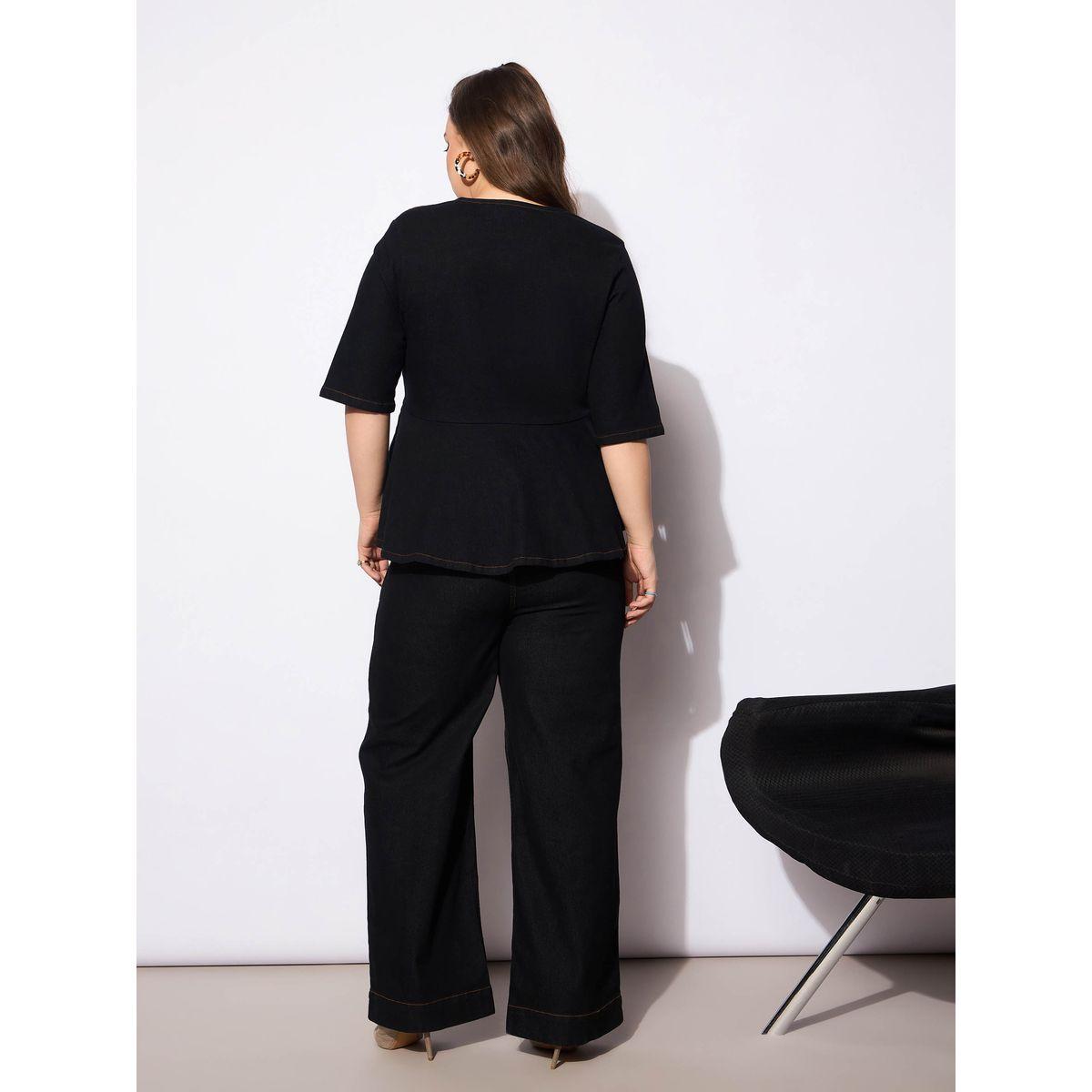 طقم منسق من جينز وبلوزة بيبلوم دنيم بمقاس كبير-women-clothing-dresses-image-6