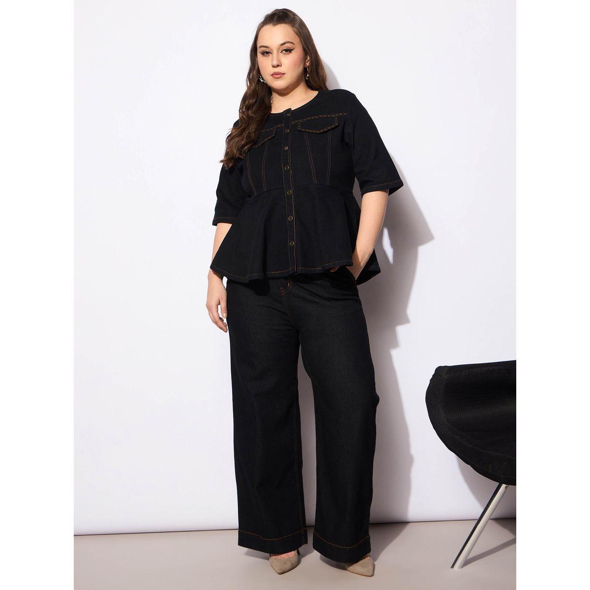 Sassafras Plus Size Plain Denim Peplum Top and Jeans Co-Ords-women-clothing-dresses-image-7
