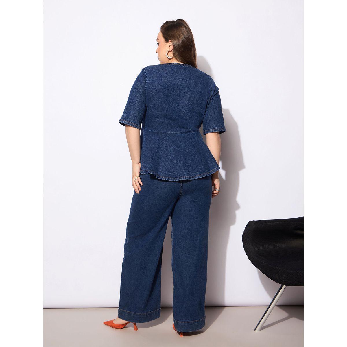 Sassafras Plus Size Plain Denim Peplum Top and Jeans Co-Ords-women-clothing-dresses-image-6