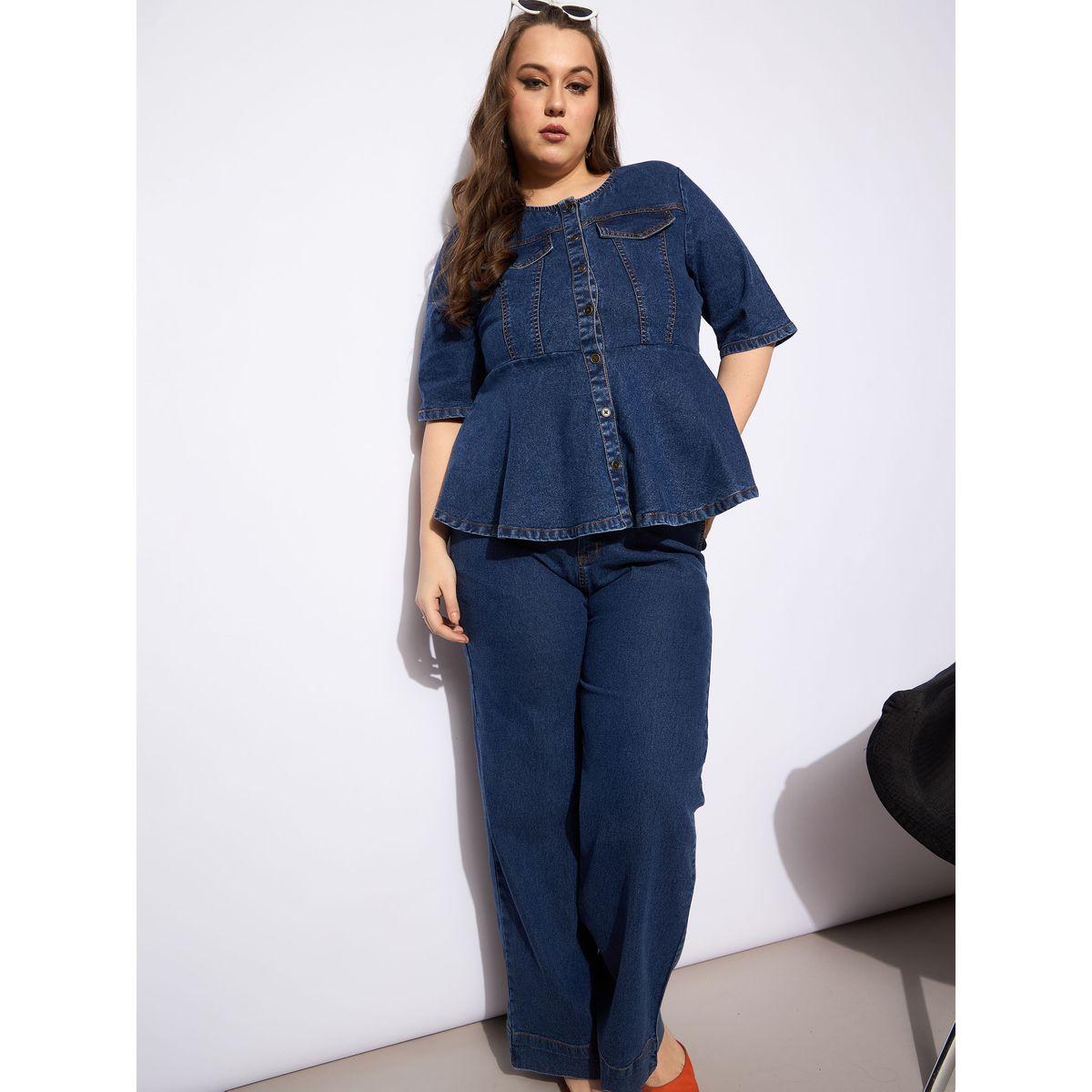 Sassafras Plus Size Plain Denim Peplum Top and Jeans Co-Ords-women-clothing-dresses-image-7