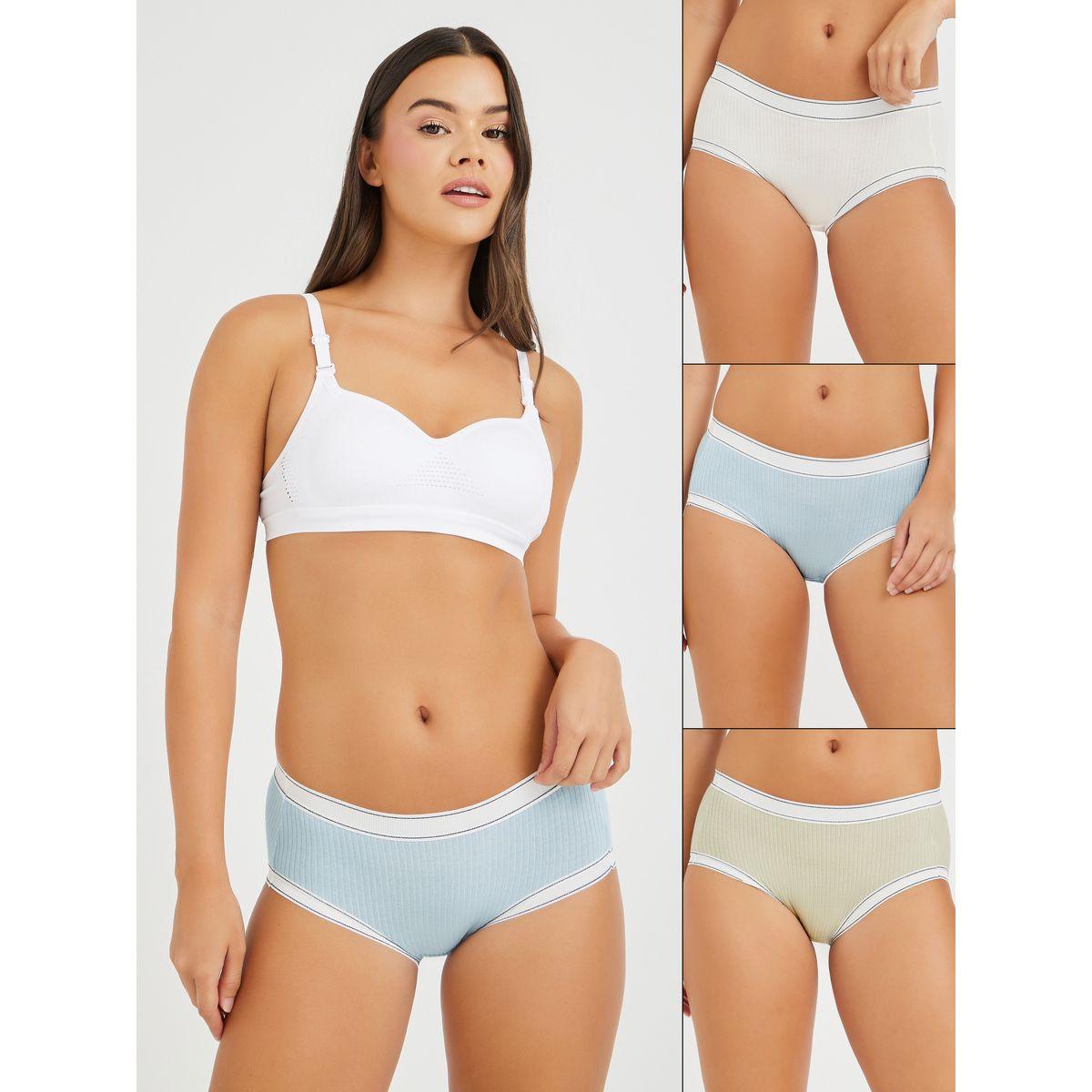 Styli Pack of 3 - Ribbed Cotton Full Briefs with Contrast Elastic-women-clothing-lingerie-panties-image-1