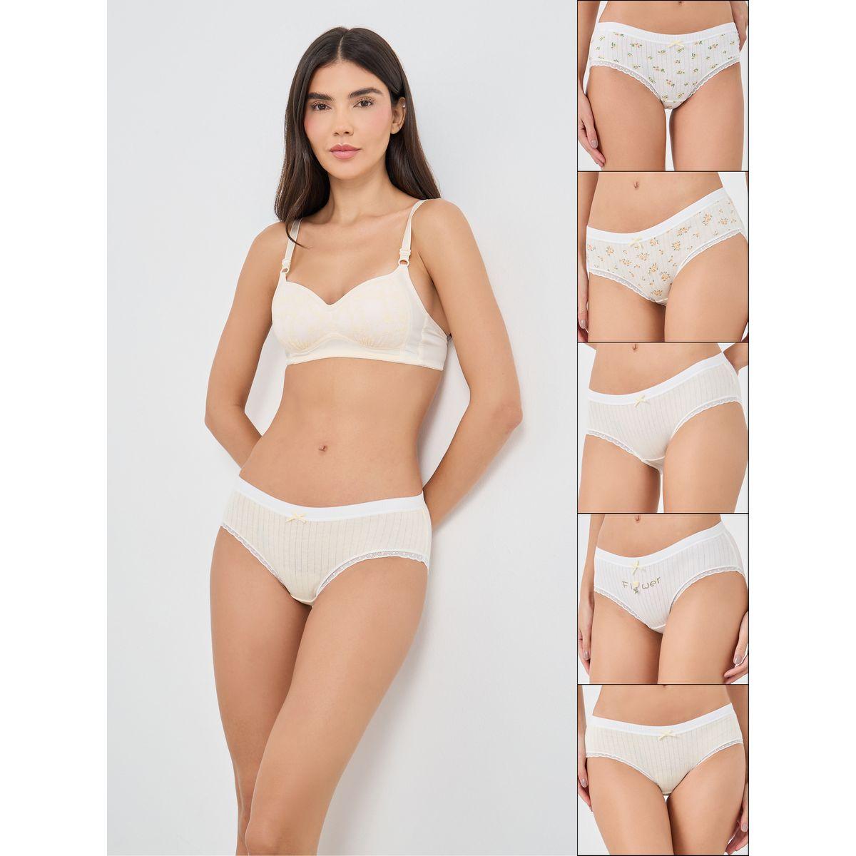 مجموعة من 5 سراويل داخلية بتفاصيل مُتباينة-women-clothing-lingerie-panties-image-1