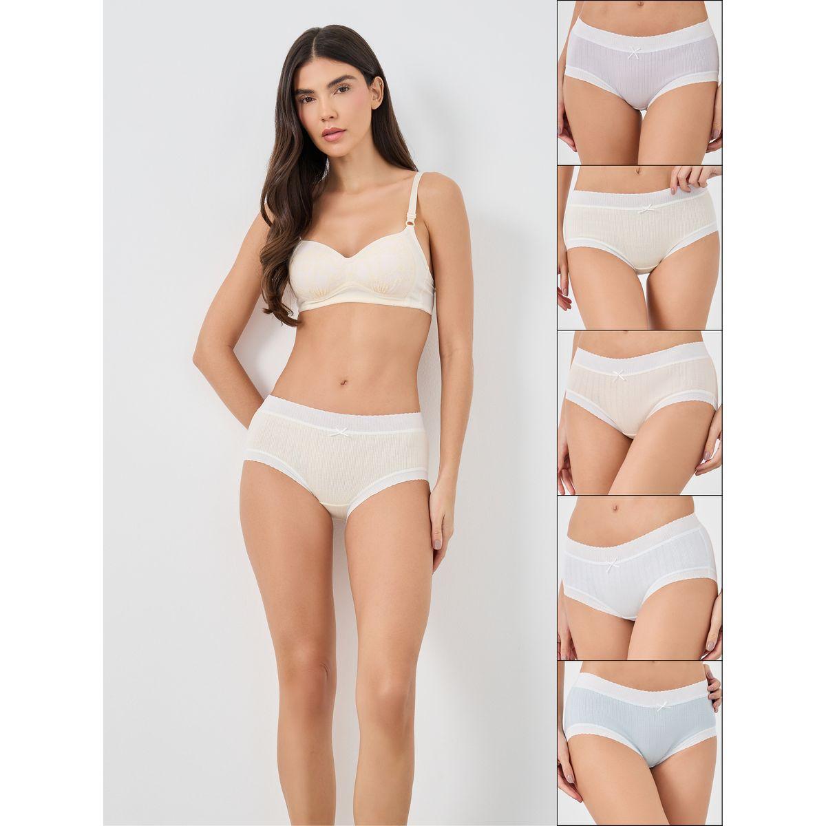 Styli Pack of 5 - Ribbed Full Briefs with Contrast Trim-women-clothing-lingerie-panties-image-1
