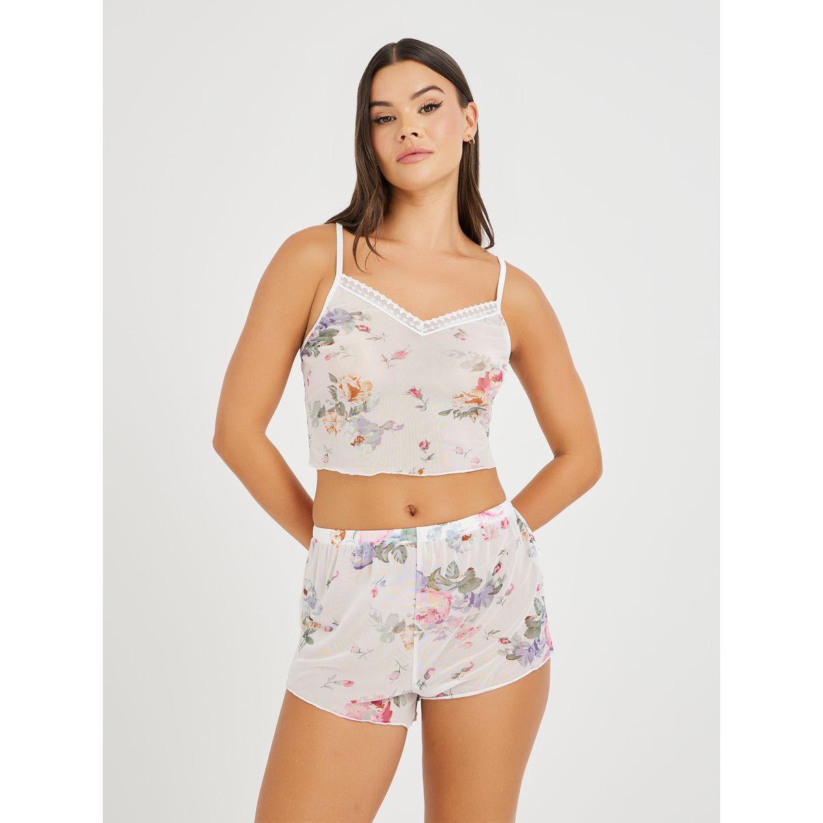 Styli All-Over Floral Print Mesh Cami and Shorts Set-women-clothing-lingerie-lingeriesets-image-1