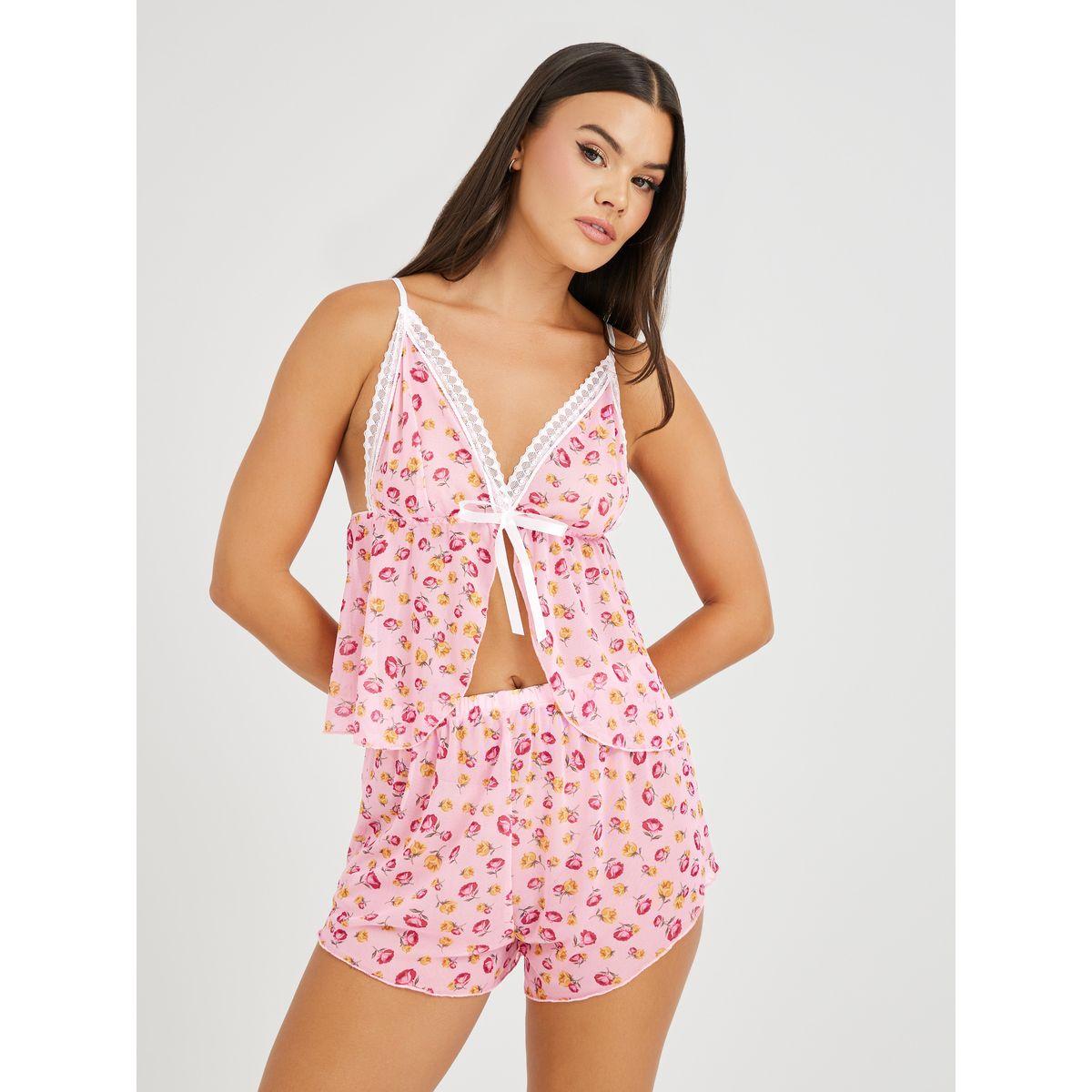 مجموعة من شورت وبلوزة مطبعة بزهور-women-clothing-lingerie-lingeriesets-image-1