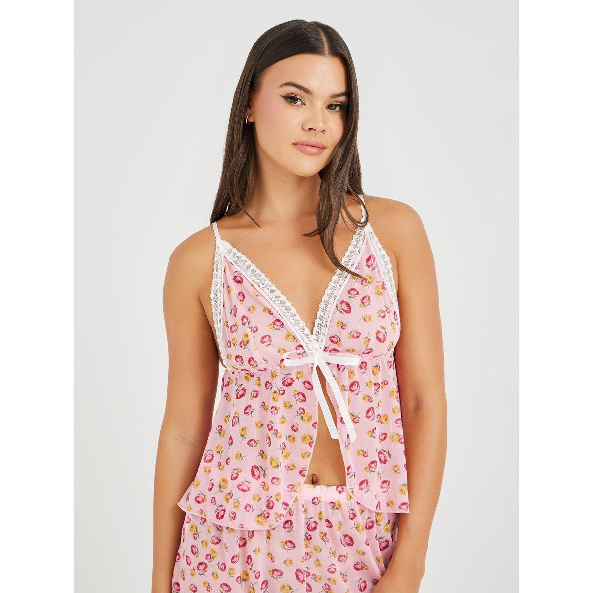 مجموعة من شورت وبلوزة مطبعة بزهور-women-clothing-lingerie-lingeriesets-image-2