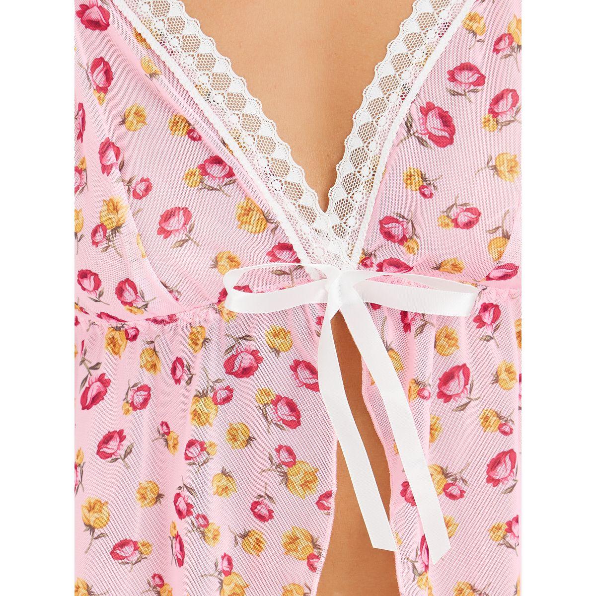 مجموعة من شورت وبلوزة مطبعة بزهور-women-clothing-lingerie-lingeriesets-image-3
