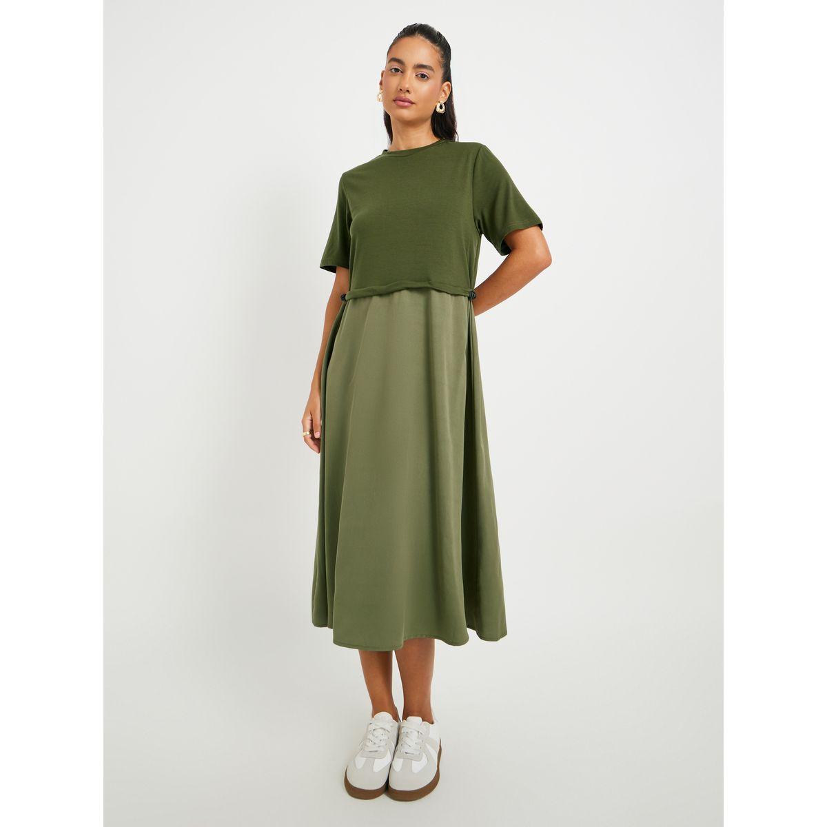 Styli Solid Short Sleeve Twofer A-Line Midi Dress-women-clothing-dresses-image-2