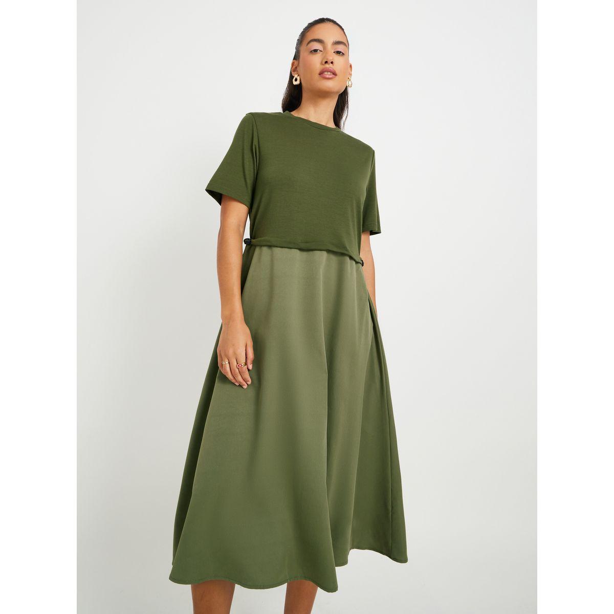 Styli Solid Short Sleeve Twofer A-Line Midi Dress-women-clothing-dresses-image-3