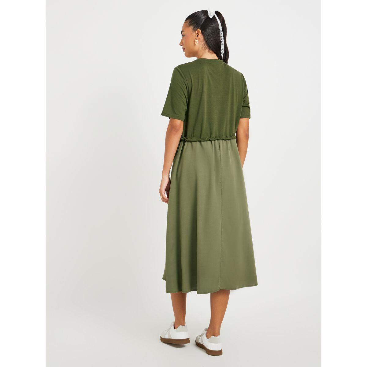 Styli Solid Short Sleeve Twofer A-Line Midi Dress-women-clothing-dresses-image-5
