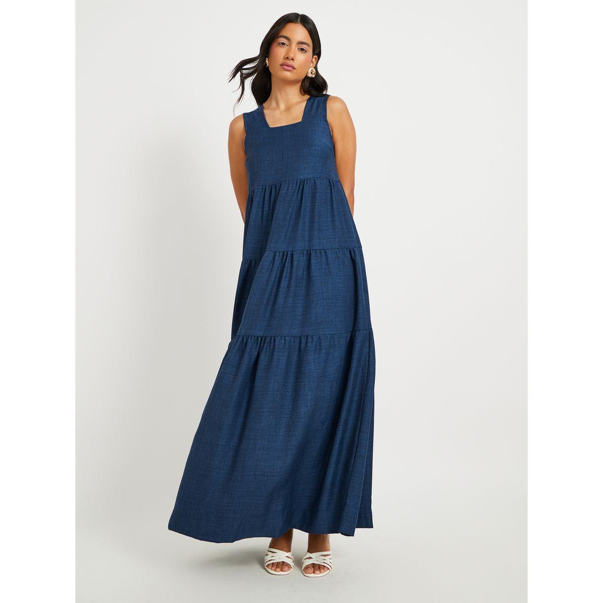 Styli Solid Sleeveless Tiered Maxi Dress-women-clothing-dresses-image-1