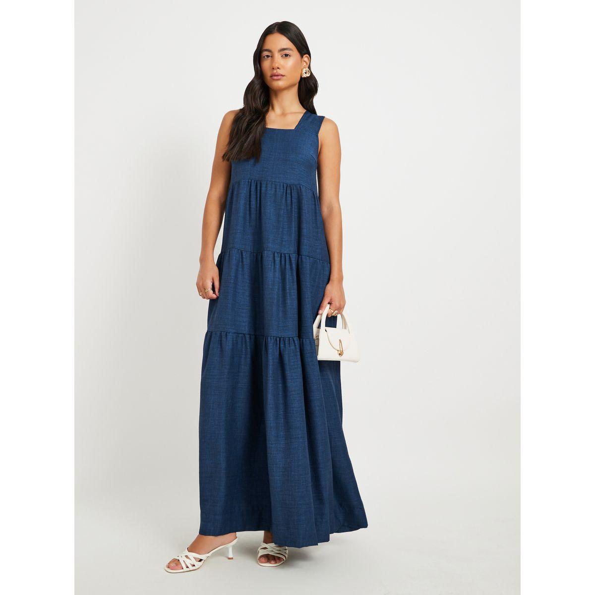 Styli Solid Sleeveless Tiered Maxi Dress-women-clothing-dresses-image-2