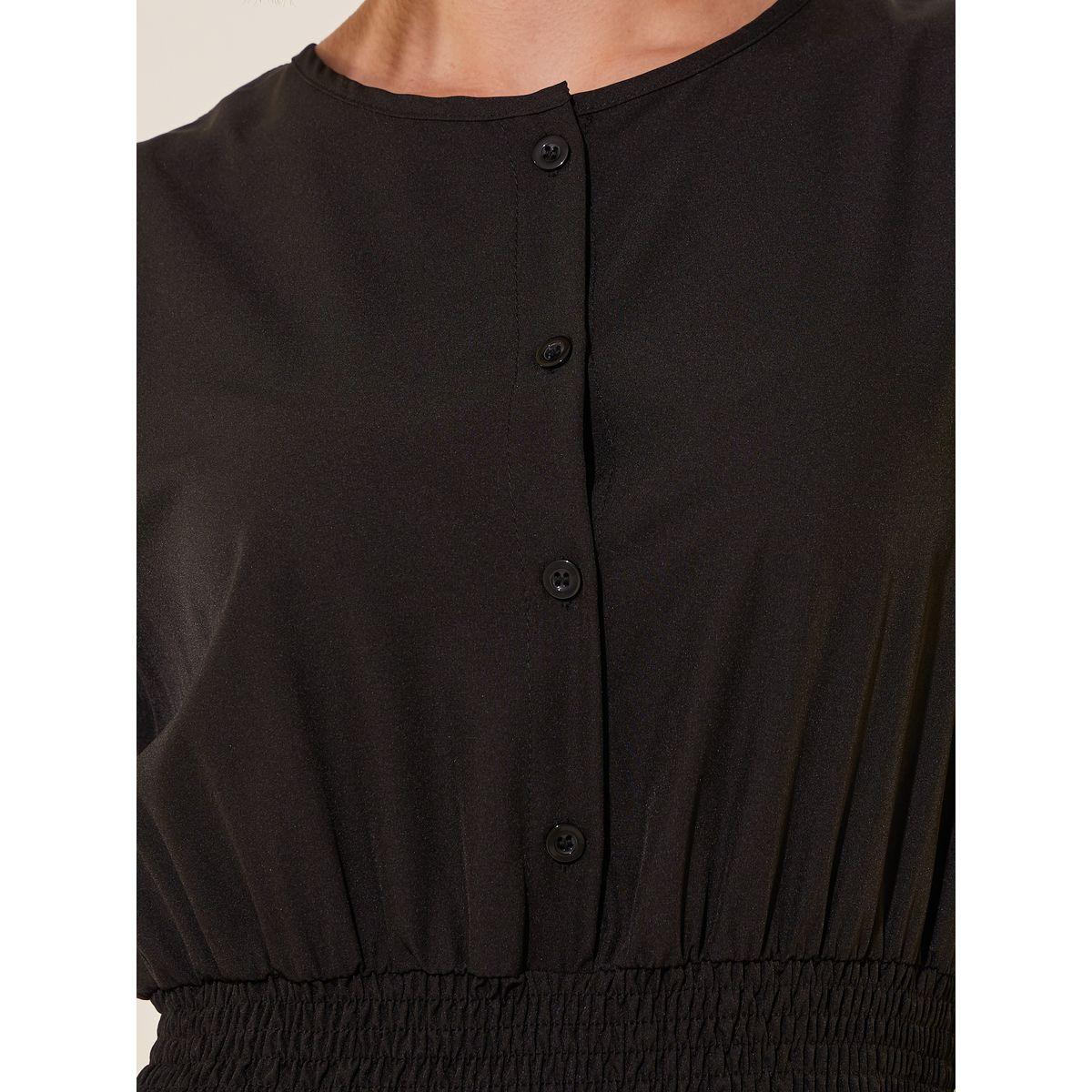 فستان طويل سادة بأكمام منفوخة وتفاصيل مُجمعة على الخصر-women-clothing-dresses-image-4