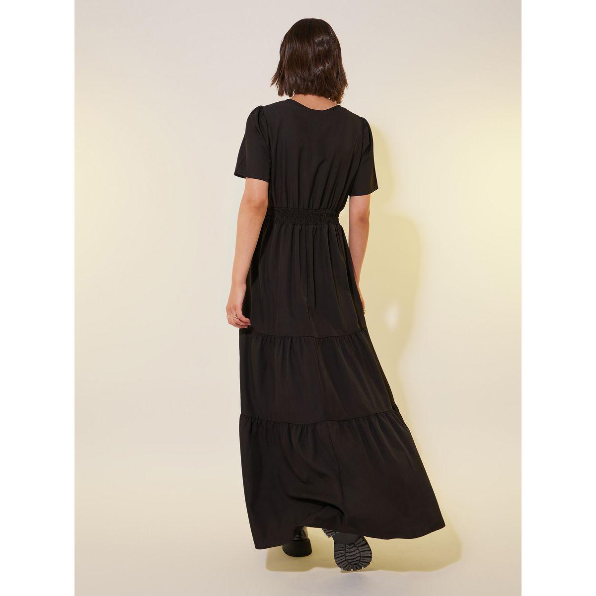 فستان طويل سادة بأكمام منفوخة وتفاصيل مُجمعة على الخصر-women-clothing-dresses-image-5