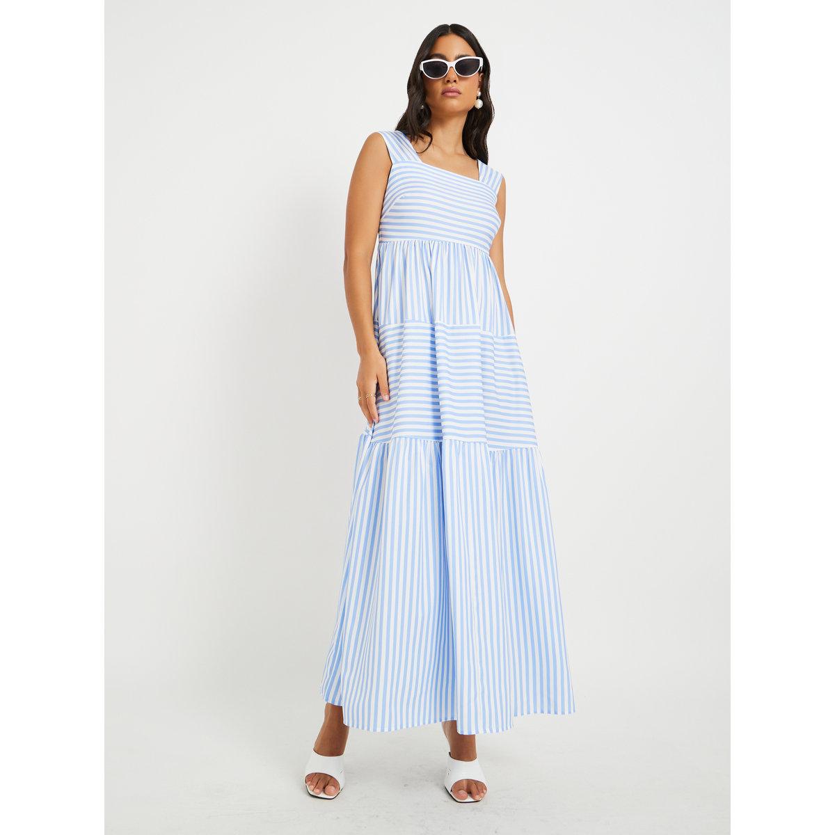 فستان طويل مخطط بلا أكمام مع ياقة مربعة-women-clothing-dresses-image-1