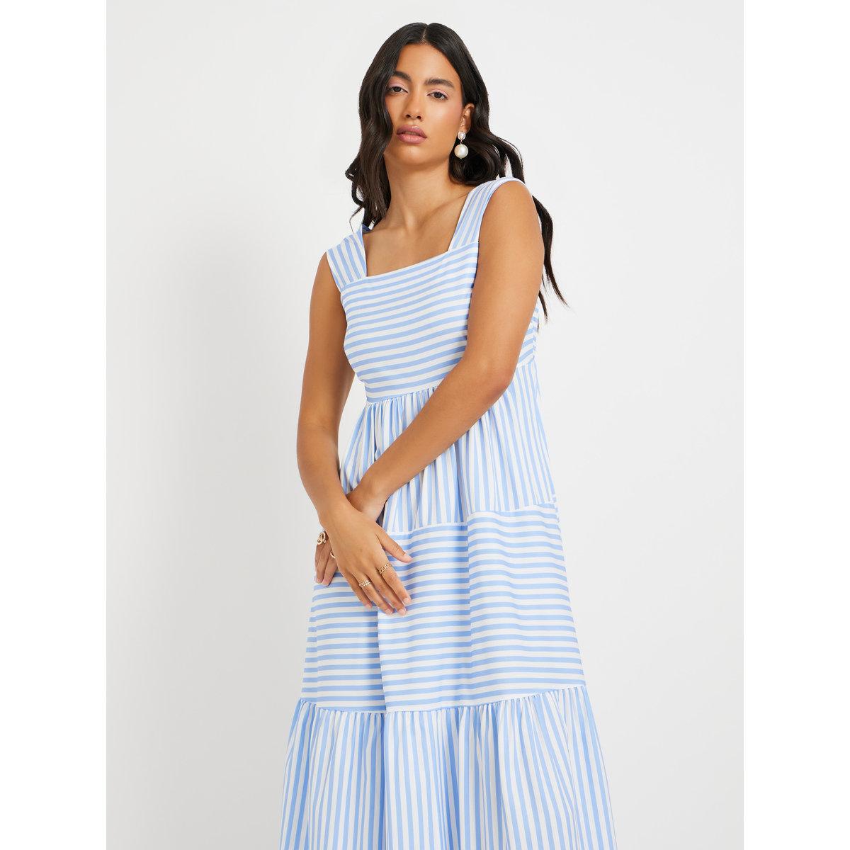 فستان طويل مخطط بلا أكمام مع ياقة مربعة-women-clothing-dresses-image-3