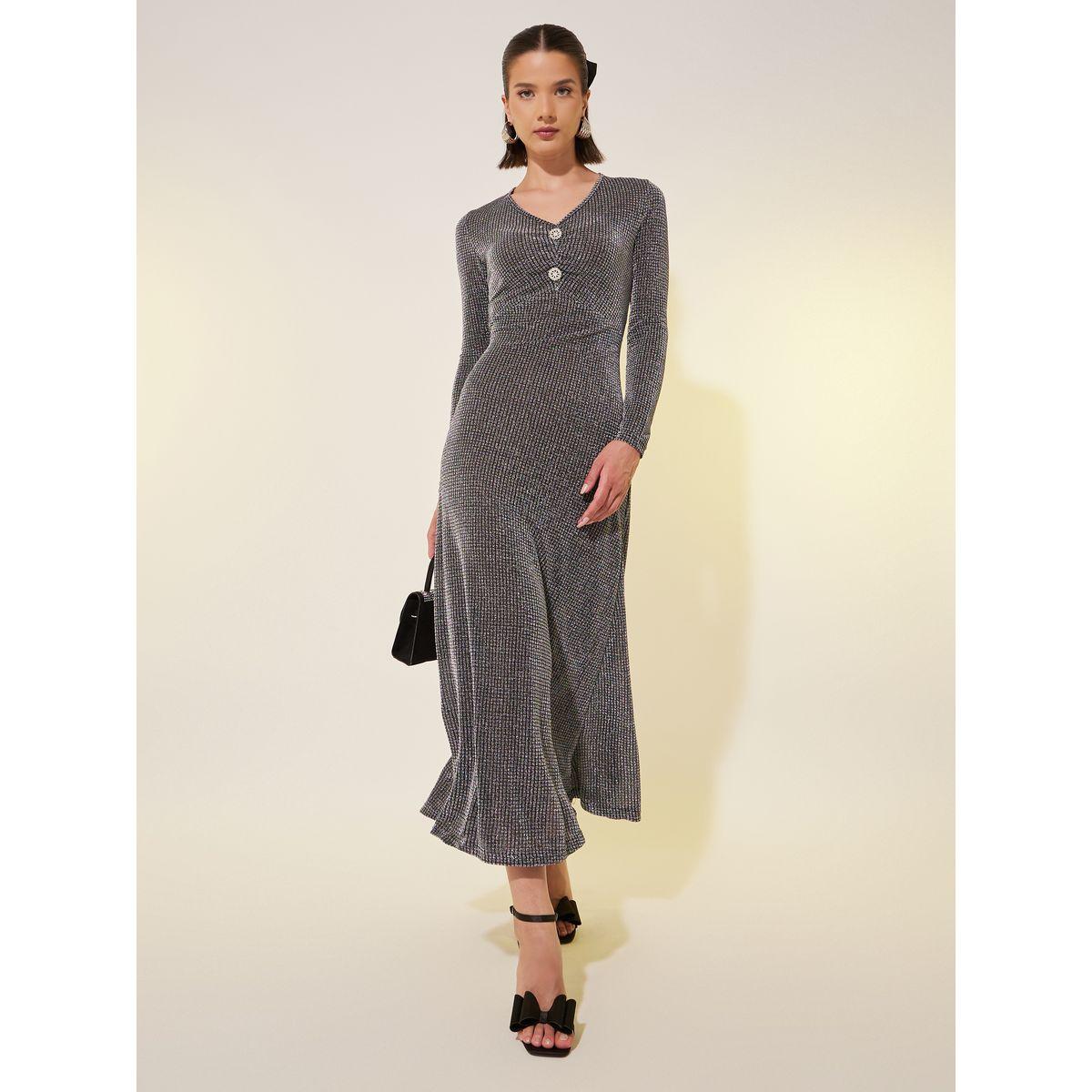 Styli Texture Embellished V-Neck Midi Dress-women-clothing-dresses-image-2