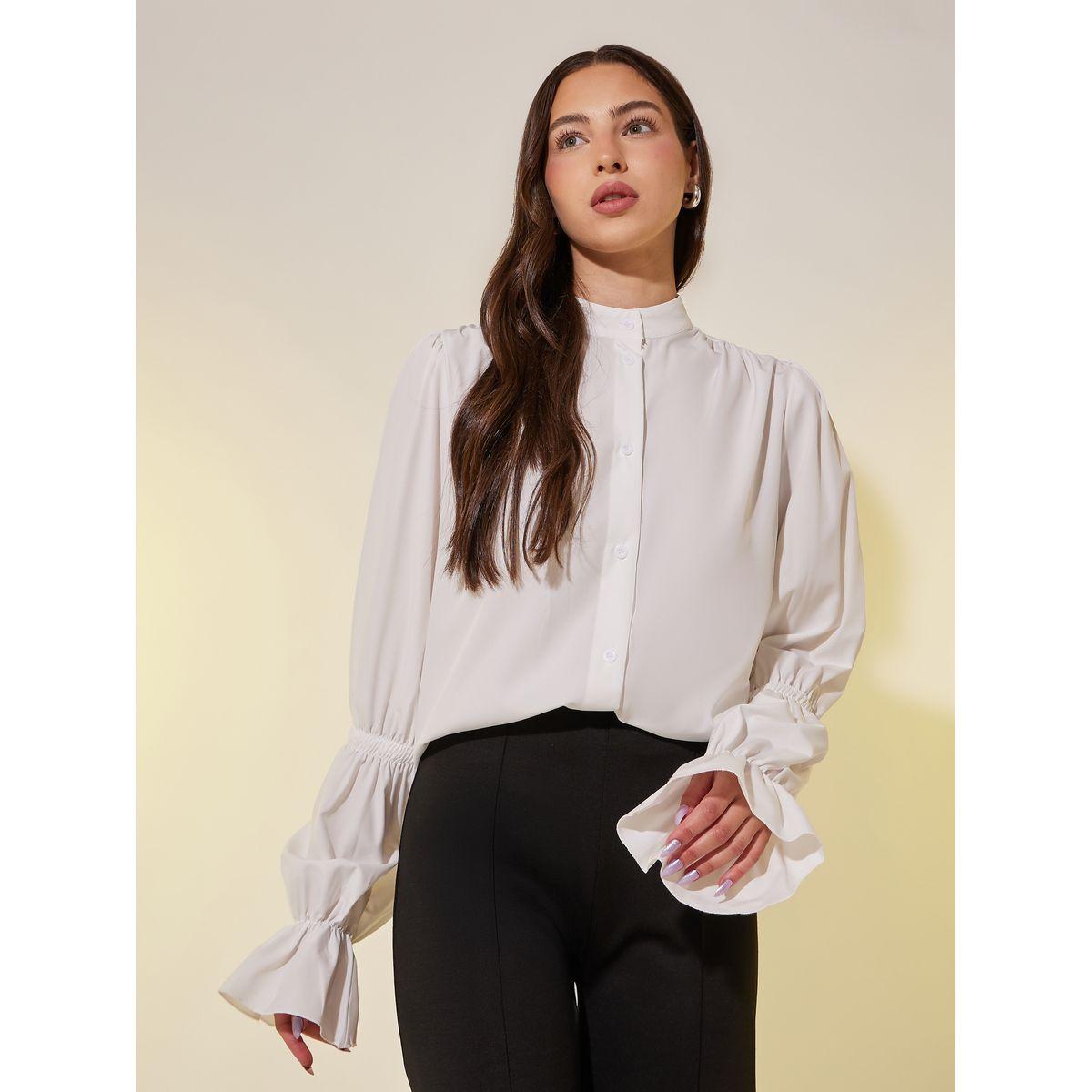 Styli Solid Lantern Sleeves Oversized Shirts-women-clothing-shirtsandblouses-shirts-image-1