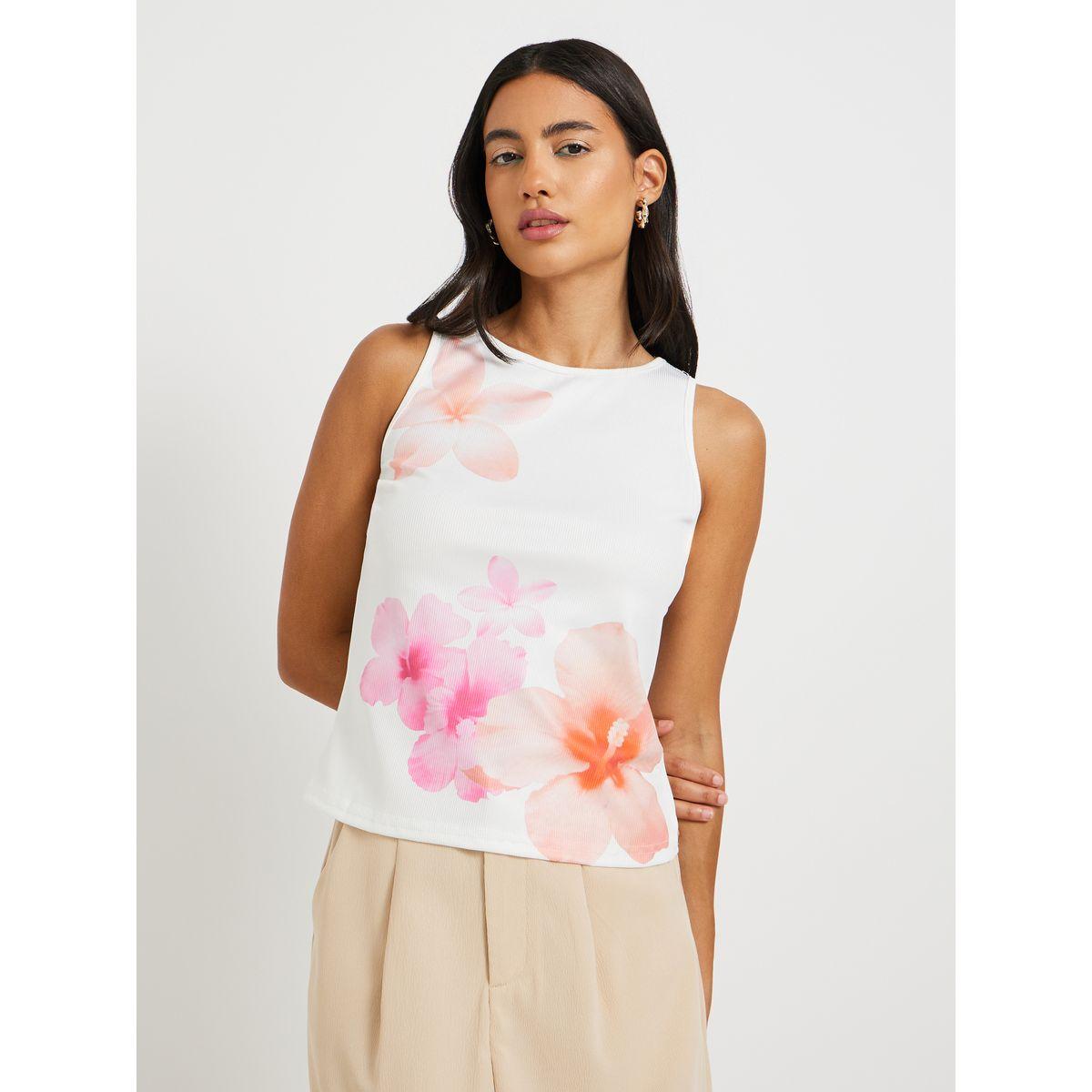 بلوزة بلا أكمام مطبعة بزهور مع ياقة دائرية-women-clothing-shirtsandblouses-blouses-image-1