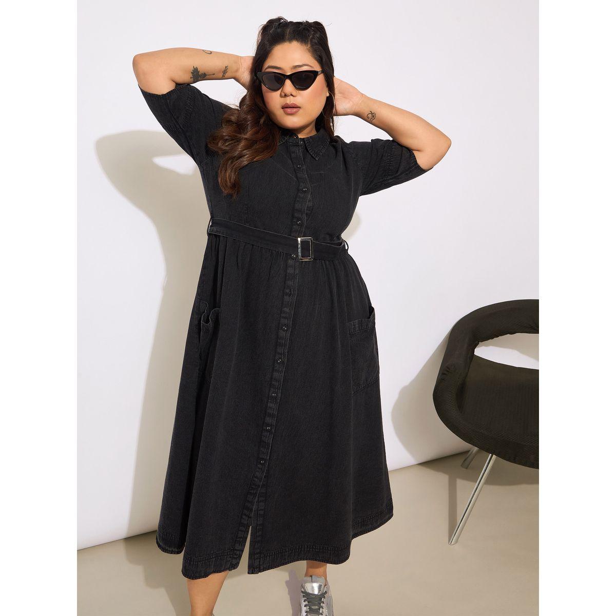 فستان ميدي بمقاس كبير وحزام خصر-women-clothing-dresses-image-1