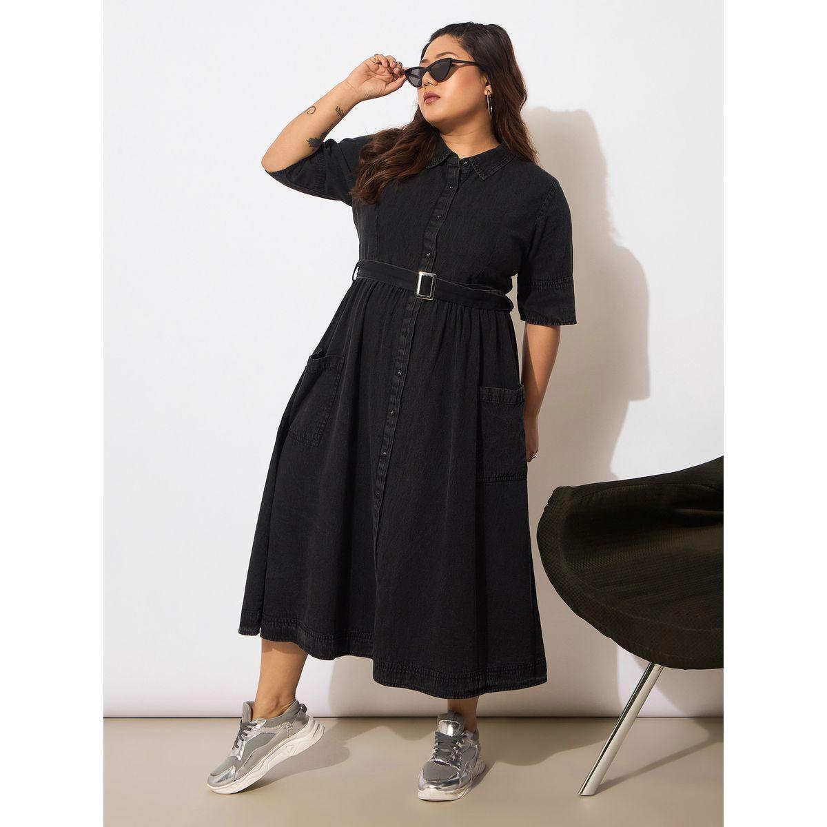 Sassafras Plus Size Collared Buttoned Midi Dress with Belt-women-clothing-dresses-image-2