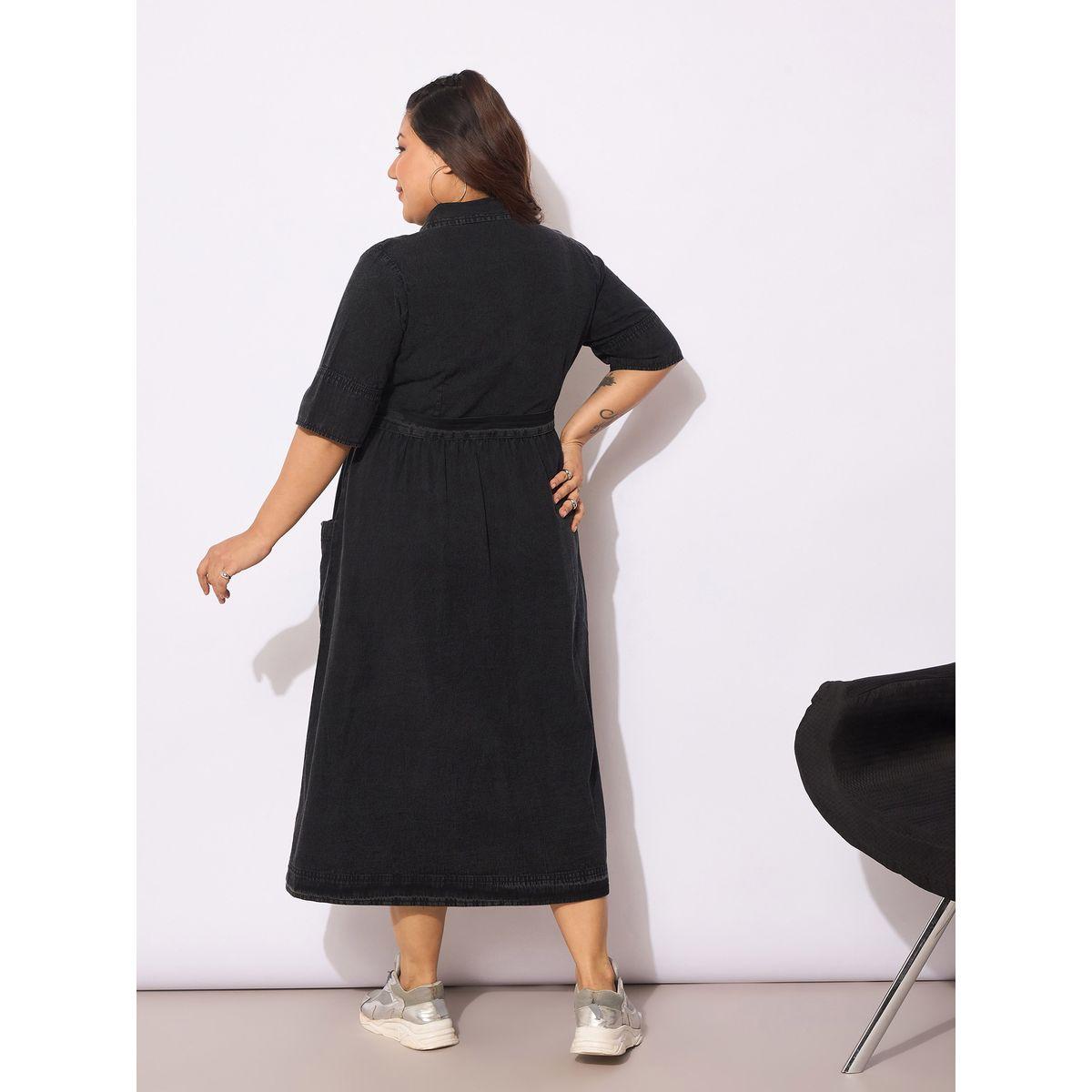 Sassafras Plus Size Collared Buttoned Midi Dress with Belt-women-clothing-dresses-image-5