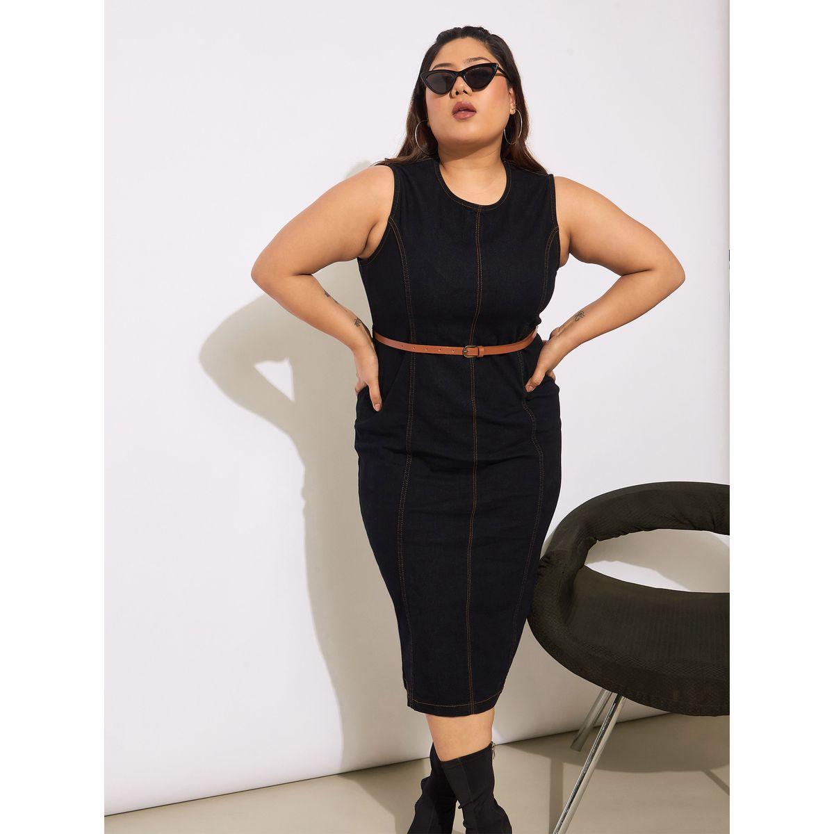 فستان ميدي بديكون بلا أكمام بمقاس كبير مع حزام-women-clothing-dresses-image-1