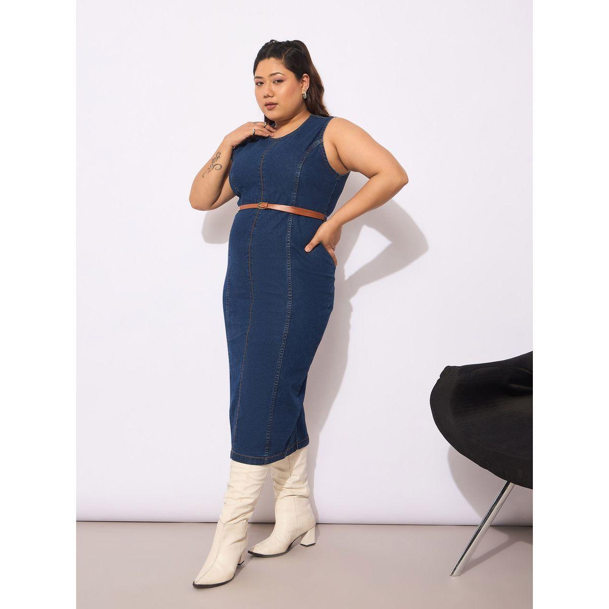 فستان ميدي بديكون بلا أكمام بمقاس كبير مع حزام-women-clothing-dresses-image-3