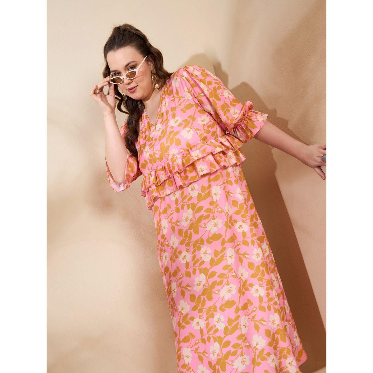 Sassafras Plus Size Floral Print Peplum Detail Midi Dress-women-clothing-dresses-image-6