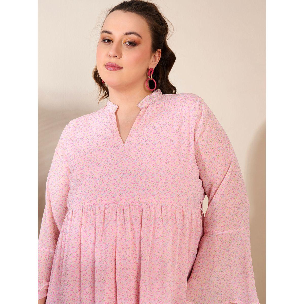فستان بطول الركبة ومقاس كبير بطبعة زهور-women-clothing-dresses-image-4